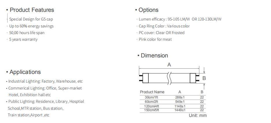 CE Rohs high quality T5 T6 Tube 5 years warranty